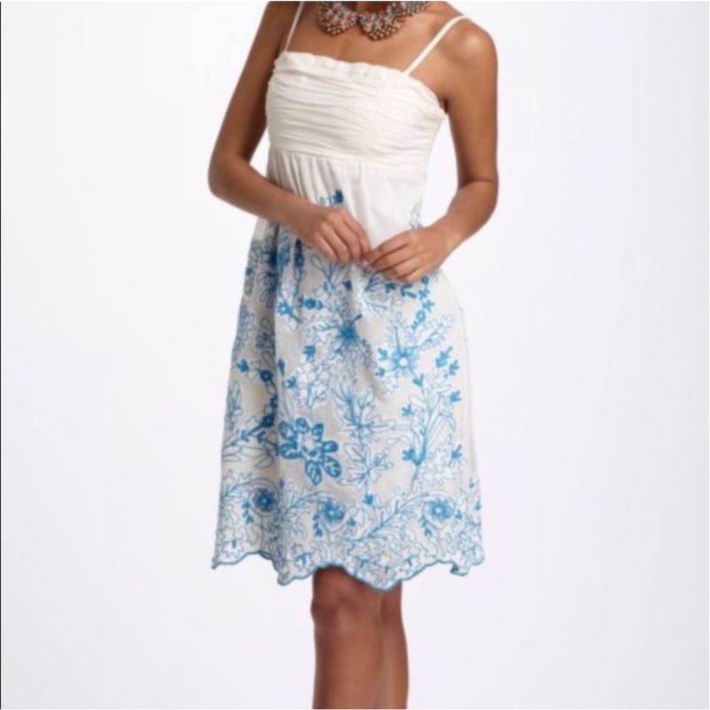 Anthropologie Vanessa Virginia Stitched Cornflower Mesh Dress‎ US 4 *no straps*